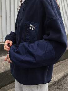 FRIFUL Sudadera holgada de manga larga con cuello redondo y bolsillo con decoración de estampado de letras para mujer, blusas de manga larga