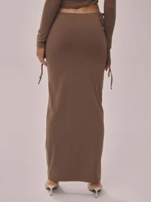 MUSERA 性感优雅的低腰褶皱系带长裙，适合夏季休闲、派对等各种场合。 - 棕色 - 查看 4