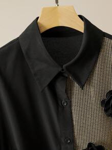 Lacomfia 大码简约时尚 3D 花朵装饰撞色长袖上衣和裙子 2 件套