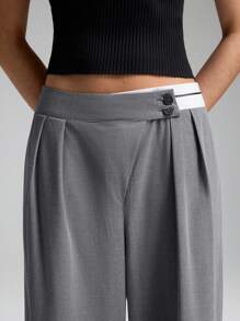 LYSMO Gray Asymmetrical Colorblock High-Waisted Pants - Spring/Summer. - Grey - View 6