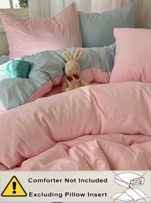 3 件套粉色和浅蓝色床上用品套装，柔软羽绒被套和 2 个枕套，无填充物，可机洗 - 粉色 - 查看 5