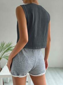 SHEIN Essnce Tricou decupat de damă, solid, cu gât rotund, fără mâneci