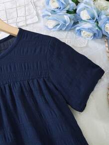 SHEIN Wildeya Vestido casual suelto y cómodo de tela texturizada rosa para niña preadolescente para vacaciones