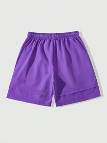 ROMWE MEN Prep Men's Prep Casual Letter Print Drawstring Waist 2 In 1 Shorts