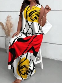 Maweii 大码女式夏季随机花卉印花中长连衣裙