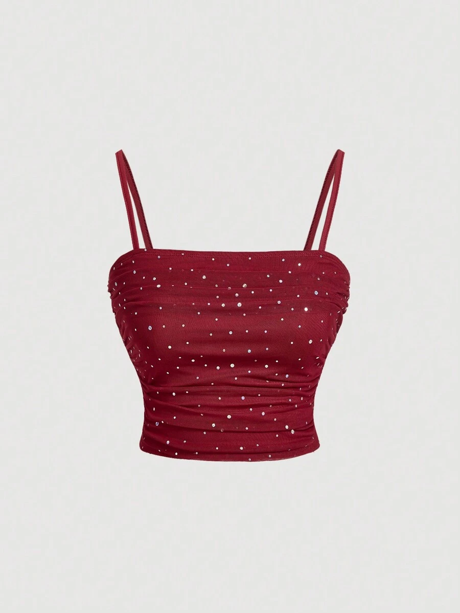 SHEIN MOD Front Gathered Black Tight Elegant Tank Top, Autumn Burgundy Top, Sexy Tank Top, Party Tank Top, Date Tank Top,Club Tops,Sequin Top,Birthday Women Outfits