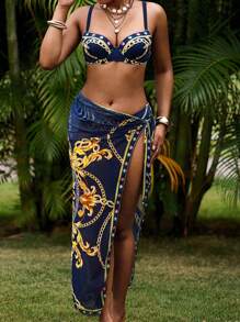 SHEIN Swim Black Sexy Floral Print Bikini Set, Unique Design Suitable For Beach, Pool, And Parties Summer - Multicolor - View 4