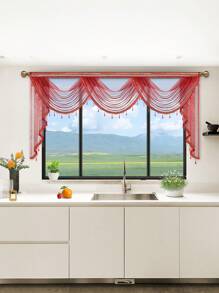 1 件酒红色串珠窗帘，欧式节日风格波浪薄纱窗帘，适合活动派对、客厅或卧室窗户和门装饰、圣诞节家居装饰 - 酒紅色 - 查看 7