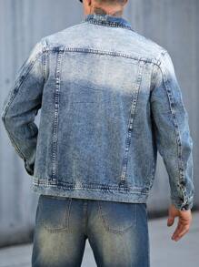 Manfinity Homme 男士前扣长袖口袋简约休闲牛仔夹克 - 淺色水洗藍 - 查看 2