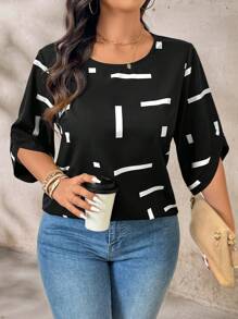 SHEIN LUNE Camisa informal de talla grande con estampado geométrico para vacaciones