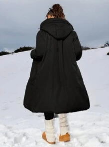 SHEIN EZwear Plus Size Hooded Zipper Plain Jacket, Casual & Fashionable For Everyday Wear, Winter