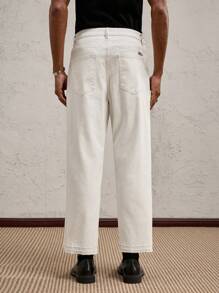 AKNOTIC Party Men's White Letter Metal Decor Loose Mid-Waisted Straight Leg Cropped Casual Jeans, Suitable For Daily Wear, Spring/Summer, Vacation - White - View 2