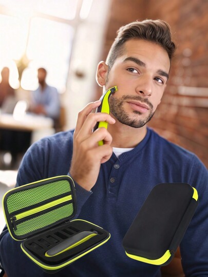 SHEIN 1 pieza Estuche de viaje para afeitadora eléctrica - Estuche rígido portátil a prueba de golpes para afeitadora, cortadora de pelo, recortadora y herramientas de aseo | Bolsa de accesorios para el afeitado facial y corporal | Bolsa de aseo para hombres | Regalo de Navidad, regalo festivo para él, papá, novio