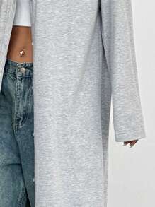 SHEIN EZwear 女士灰色针织长款休闲宽松薄外套，春季新品 - 灰色 - 查看 7