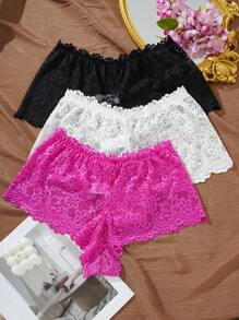 Set de 3 piezas de ropa interior elegante de encaje de unicolor para tallas grandes