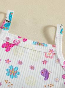 SHEIN Vintaside Kids 3 件套女婴可爱花卉和蝴蝶印花休闲简约连衣裙套装 - 彩色 - 查看 3