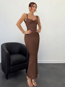 Aloruh Vestido largo de mujer con lazo en la espalda, color rosa y marrón - Café - Ver 5