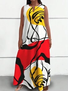 Maweii 大码女式夏季随机花卉印花中长连衣裙