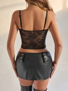 Allurite Sexy & Elegant Lace Patchwork Underwired Tie Strap Women Tank Top