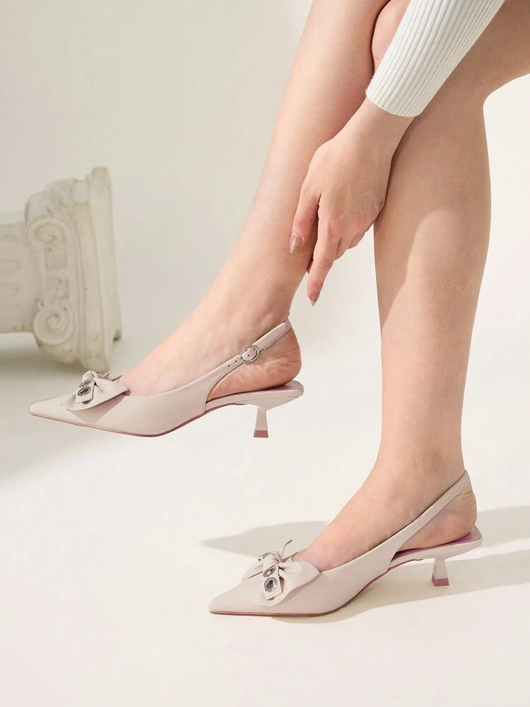 CUCCOO CHICEST Zapatos de tacón bajo de punta fina con slip-on para mujer, nuevos zuecos elegantes con decoración de lazo para primavera/verano, cómodos tacones slip-on para uso de oficina y casual para el Día de San Valentín