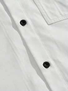 SWAVVY 男士休闲梭织宽松短袖衬衫，日常穿着 - 白色 - 查看 5