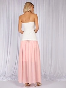 COSMINA 女士优雅派对情人节渐变粉白褶皱连衣裙，春夏