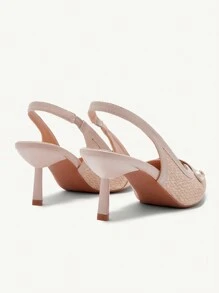 CUCCOO CHICEST Women's Pointed Toe Faux Pearl Buckle Woven Upper Mid-Heel Pumps, Comfortable & Elegant Commuter Shoes, Available In Pink & Apricot, Suitable For Commute, Romantic Dates, Afternoon Tea Spring Shoes Spring Break Easter Prom Heels