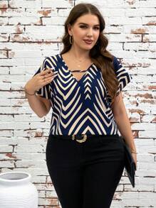 SHEIN Clasi Plus Size Summer Casual All-Over Print Batwing Shirt
