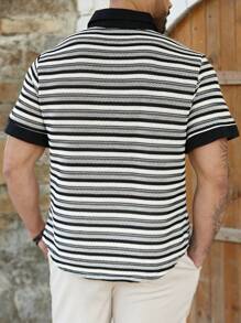 ResortEase Camisa casual de manga corta a rayas con botones frontales para hombres de tallas grandes