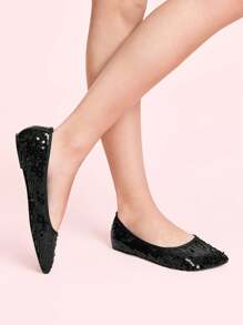 CUCCOO DOLLMOD Asymmetric Toe Flat Black Mesh Bead Embellished Fashionable Party Minimalist Flat Shoes For Women, Autumn/Winter Valentine's Day