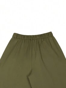 Claim Dot Niche Design 多片拼接二合一男士宽松日系超大阔腿裤，男友礼物，圣诞礼物，秋季阔腿裤 - 軍綠色 - 查看 8