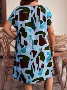 EMERY ROSE Vestido de manga murciélago con estampado completo de talla grande para uso casual en verano