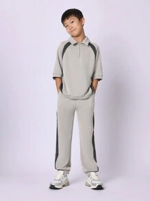 SUMWON Tuta sportiva di lusso per giovani, set in due pezzi con felpa con collo polo con mezza chiusura lampo e pantaloni della tuta, abbigliamento casual sportivo confortevole per la scuola in primavera, autunno e inverno