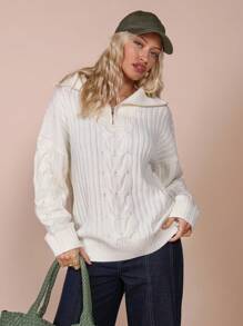 COSMINA Women's Casual Front Zip Long Sleeve Sweater