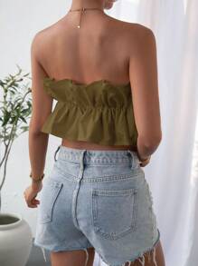 SHEIN Privé Vacation Casual Solid Color Pleated Camisole Top