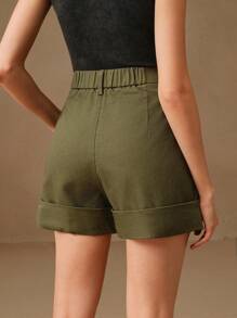 Anewsta Fashionable Elegant Military Green Women Wide Leg Shorts, Commuting & Festival Going Out Summer Outfits For Women Women Shorts With Pockets Khaki Shorts Women Women Short Pants Dress Shorts For Women