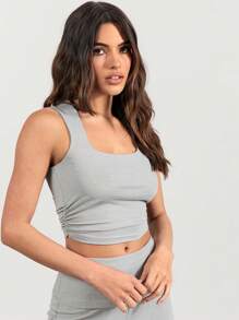 Glamine Women's Solid Color Sexy Tight Sleeveless Tank With Square Neck And Fashion Tight Flared Two-Piece Suit, Suitable For Club Wear