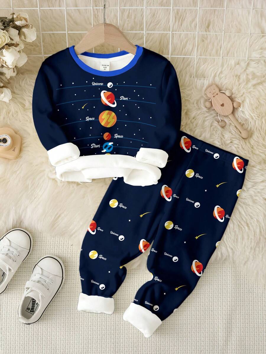 SHEIN Young Boy Casual Minimalist Snug Fit Long Sleeve Crew Neck Thermal Lined Jumpsuit, Suitable For Autumn/Winter