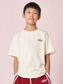 SUMWON California Sports Kids Two-Piece Set Summer Athletic Co-Ord Retro Style Casual T-Shirt Shorts Set Gym Track Practice Training Everyday Active Wear Essential Basic