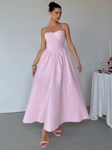 Aloruh Vestido largo elegante sin mangas con volantes y tirantes ajustables, adecuado para la primavera, el Día de San Valentín, citas, noches de salida, fiestas, club
