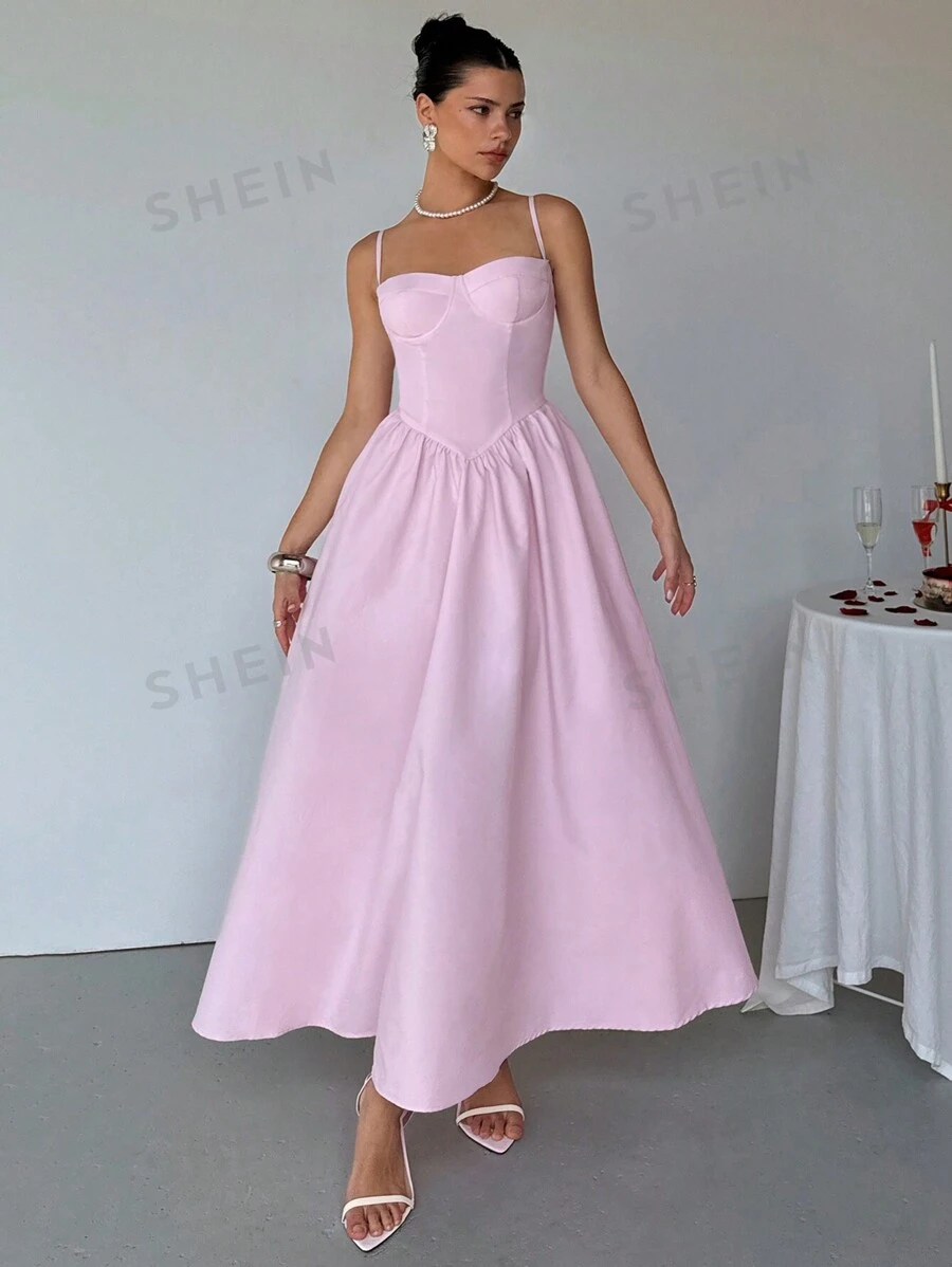 Aloruh Vestido largo elegante sin mangas con volantes y tirantes ajustables, adecuado para la primavera, el Día de San Valentín, citas, noches de salida, fiestas, club