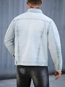 Manfinity Homme Men's Front Button Long Sleeve Pocket Casual Denim Jacket - Light Wash - View 2