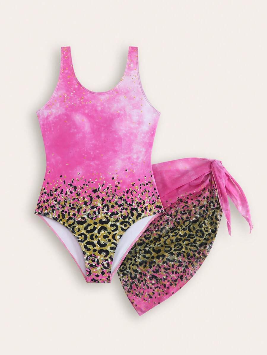 SHEIN 新款时尚青少年女孩连体印花泳衣