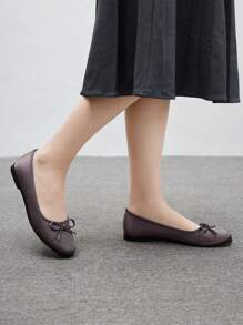 CUCCOO BIZCHIC Women Casual Versatile Minimalist Bow Decor Flat Loafers Valentine's Day - Grey - View 4