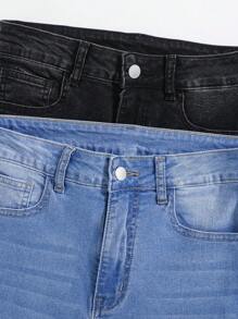 SHEIN 2 pièces/set Short en jean confortable et doux avec stretch, base en jean noir et bleu pour ado garçon. Vêtements d'été et de printemps pour ado garçon - Multicolore - Voir 6