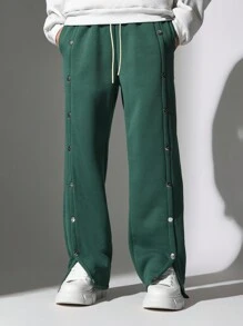 SUMWON 大学按扣运动裤 运动田径优质法国毛圈布弹性腰部运动休闲训练冬季健身优质按扣侧裤 - 綠色 - 查看 1