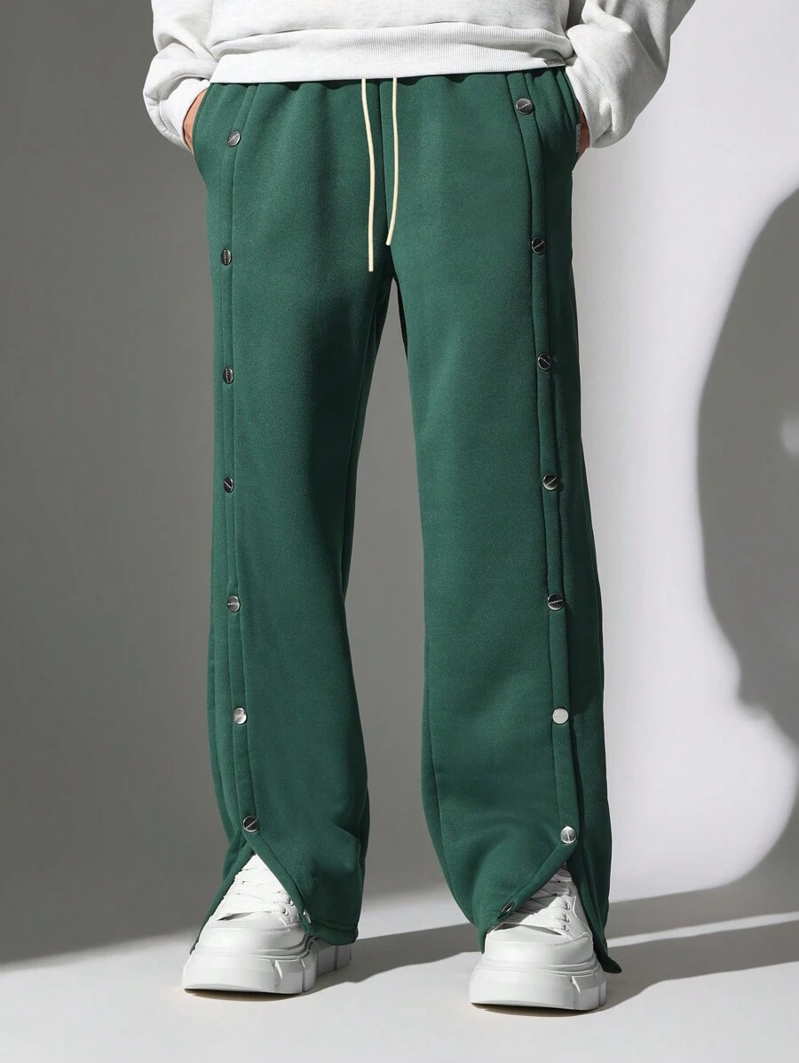 SUMWON 大学按扣运动裤 运动田径优质法国毛圈布弹性腰部运动休闲训练冬季健身优质按扣侧裤 - 綠色 - 查看 1