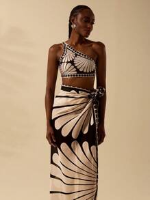 CAJUNI Váy sarong đi biển in họa tiết vỏ sò màu đen và màu mơ Bohemian dành cho nữ, phong cách nghỉ dưỡng thường ngày, mùa hè - màu đen - Xem 6