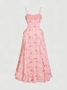 SHEIN MOD Plus Size Ruffle Strap Dress With Tie Detail,. - Pink - View 2