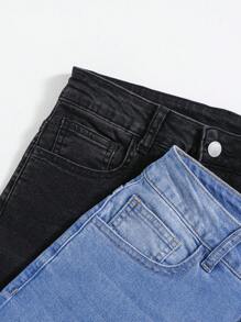 SHEIN 2 pièces/set Short en jean confortable et doux avec stretch, base en jean noir et bleu pour ado garçon. Vêtements d'été et de printemps pour ado garçon - Multicolore - Voir 5